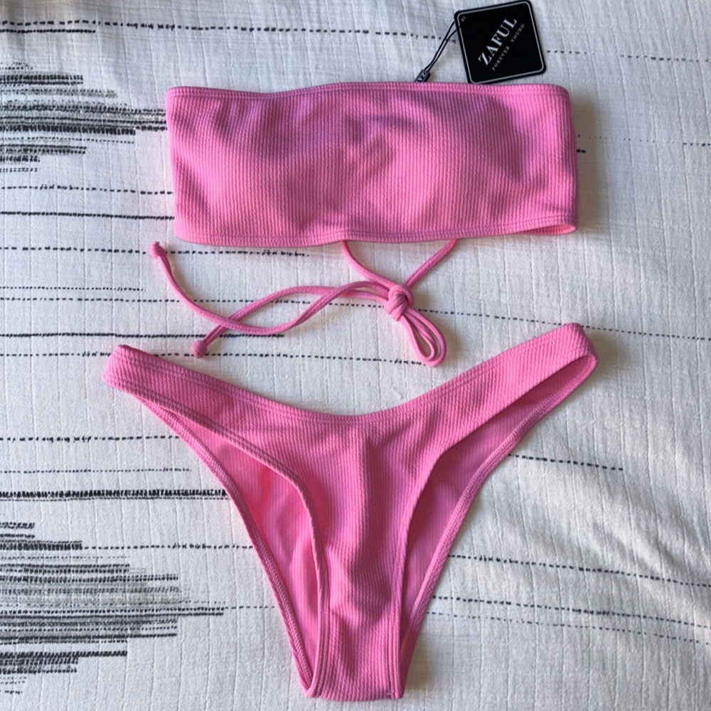 Pink bandeau bikini set